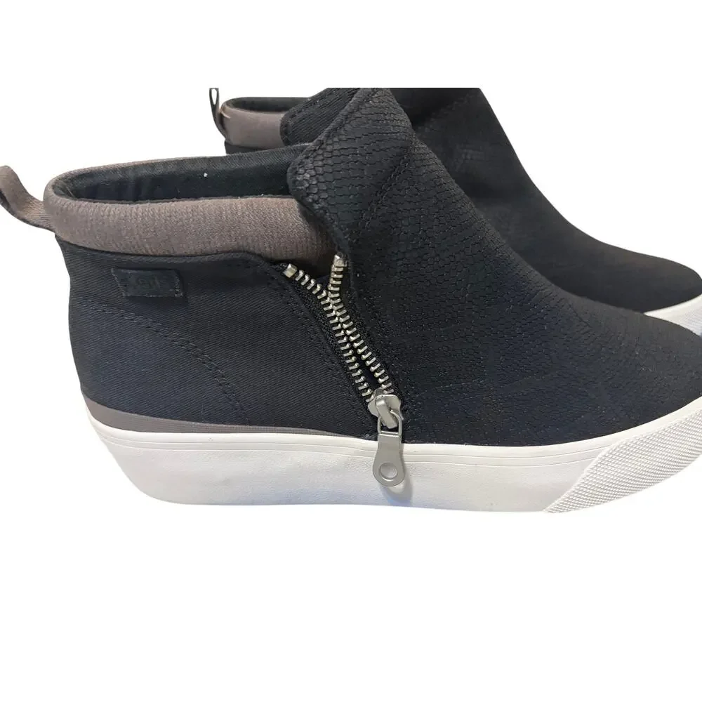 Keds Black Textured Slip On Sneaker Boots Side Zip Platform Casual Shoes Size 9